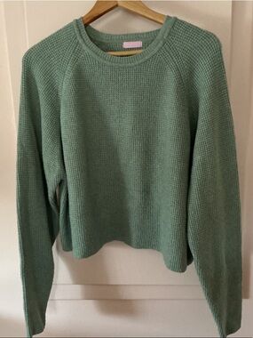 Wildflowers Mint Green Waffle-Knit Crewneck Sweater